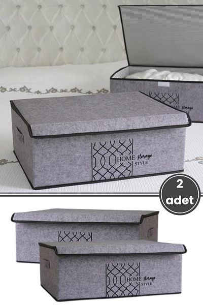 Flora Felt Cover Storage Bag, Bed Sofa under Pillow Clothes Organizer (40X50X19 cm) 2 Pieces Gray