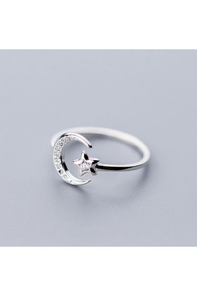 RINHOO FRIENDSHIP Resizable RI21Y0439 New Korean Zircon Star Moon Tassel Rings For Women Silver Color Minimalist Leave
