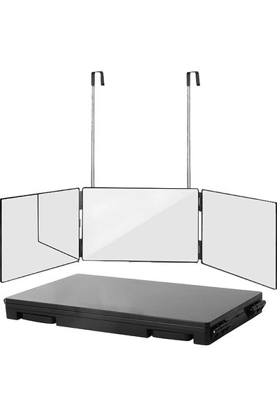 Choice black Black Portable 360 Trifold Mirror with Height Adjustable Telescoping Hooks Ideal for Self Hair