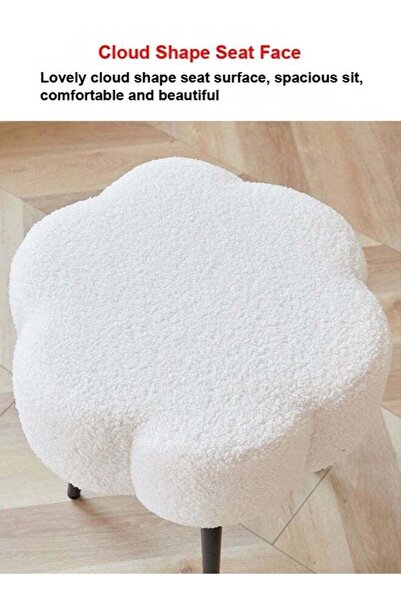 Taimi Boucle Fabric Chair Elegant Cloud Design with Metal Legs, 45H x 45W cm - White