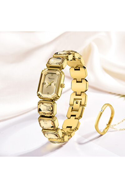 Choice ساعة مربعة نسائية فاخرة من الفولاذ المقاوم للصدأ مرصعة بالألماس وحركة كوارتز أصلية 2531-J