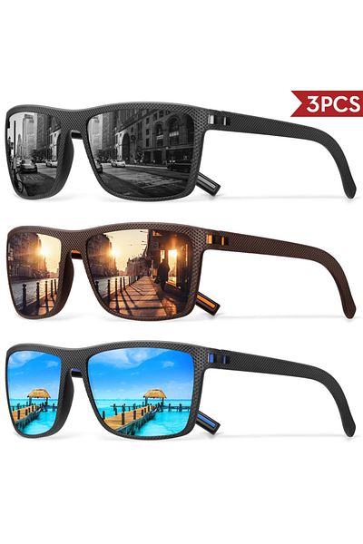 Choice 3PCS-C12 3/4 Pack New Designer Box Polarized Colorful Sunglasses for Men and Women Suitable for Driv