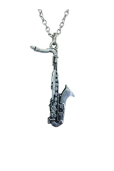 Herşey Nota Metal Necklace with Saxophone Figure – Unisex - Music Accessory 60 cm Chain