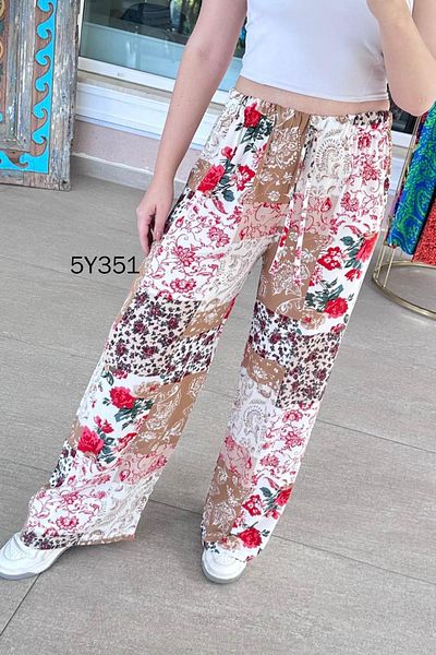 İnce Topuk Wide Leg Patterned Viscose Trousers 5Y351