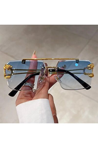 Choice كما في الصورة، نظارة شمسية زرقاء بدون إطار للرجال والنساء، عصرية، نيكل...