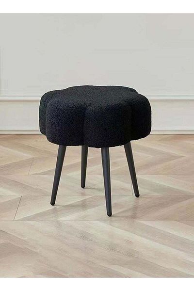 Taimi Boucle Fabric Chair Elegant Cloud Design with Metal Legs, Bedroom Dressing Chair - Black