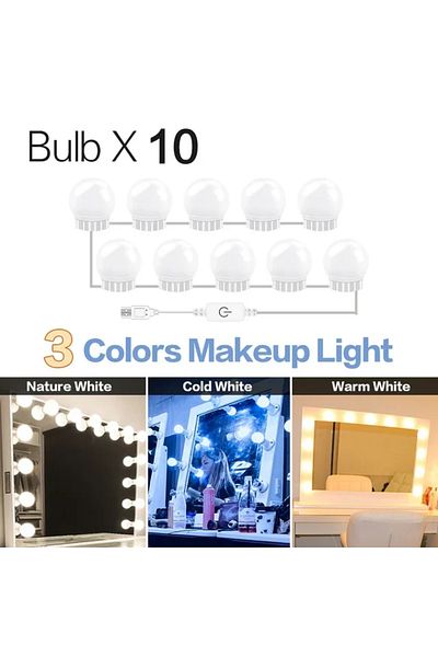 XIWANGFIRE 10led bulb 3 colors LED 10 LED Detachable Bulbs Professional Makeup Mirror Lamp USB Power Cosmetic M