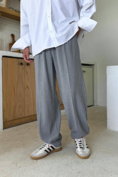 Flaw Wear Light Gray Basic Fabric Baggy Trousers
