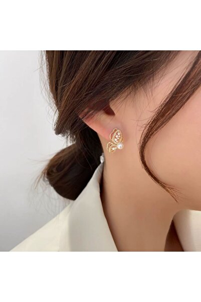 İnci zarif kelebek figürlü İnci küpe