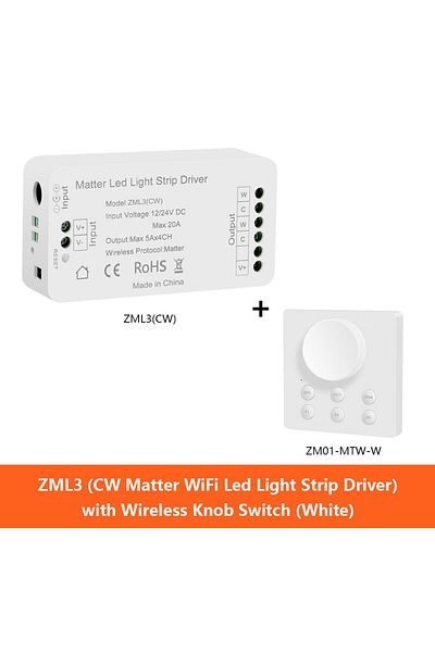 Choice ZML3(CW only) White Zemismart Matter WiFi LED Light Strip Driver with Wireless Knob Switch Support H