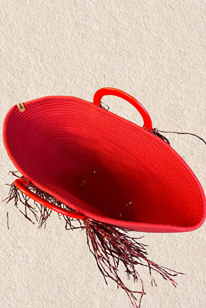 Uretti - Ayşe 4723 3884 Handmade Tress Rope Round Handle Metallic Rope Tassel Detailed Beach Bag -