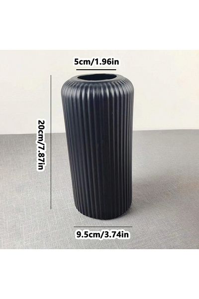 Choice Black 1pc Chic Striped Ceramic-Look Plastic Vase for Flowers - Durable, Easy-to-Place Decorative Flo