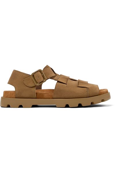 CAMPER Men's Brown Hook And Loop Sandals Leather Upper With Open-Toe Comfortable EVA Sole Brutus