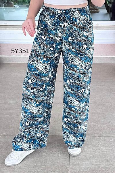 İnce Topuk Wide Leg Patterned Viscose Trousers 5Y351