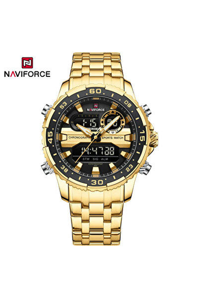 Naviforce ساعات يد رجالية فاخرة مقاومة للماء، ذهبية وسوداء، رياضية، كرونوغراف...
