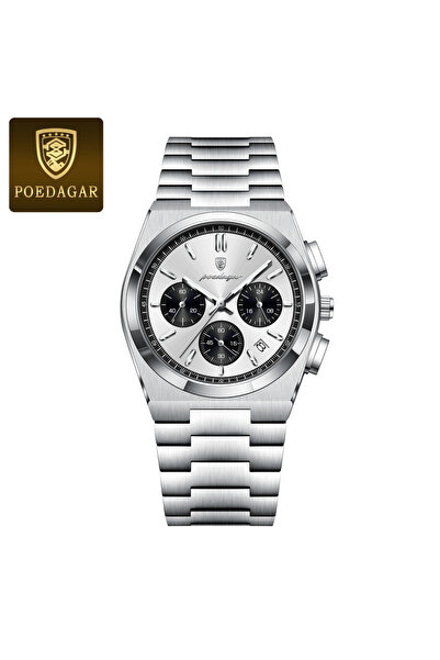 Choice ساعة كوارتز فاخرة للرجال باللون الفضي والأبيض والأسود مقاومة للماء ومض...