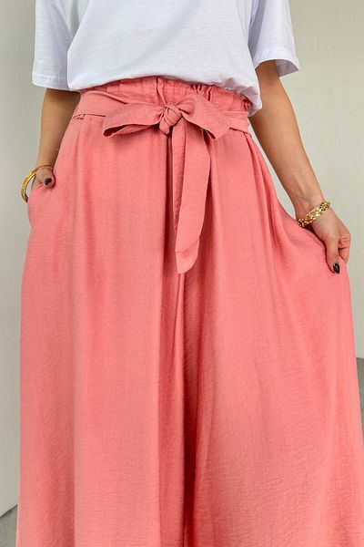 Cappmoda Pnt-07410 Yavruağzı Woven Belted Shalwar Skirt Trousers
