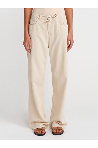 Dilvin 72002 Arka Bölümü Lastikli Rahat Denim Pantolon-Taş