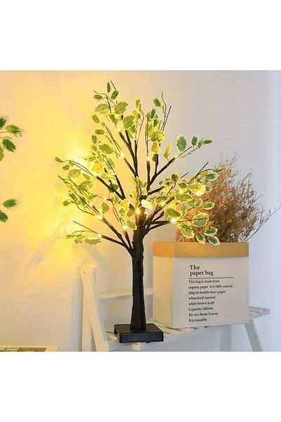 Choice 24LED Warm White black 24 LED green leaf artificial birch light, battery operated decorative light f