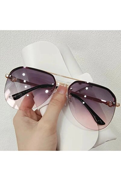 Choice grey-pink New Fashion Metal Half Frame Women's Outdoor Sunglasses Clas...