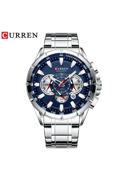 Curren Blue Silver CURREN Wrist Watch Men Waterproof Chronograph Military Army Stainless Steel Male Clock T