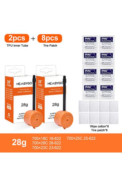 Choice 60mm 2pcs Orange 8Patch Ultralight Bike Inner Tube 700C 18 23 25 28 Road Bicycle TPU Tire 65mm Lengt