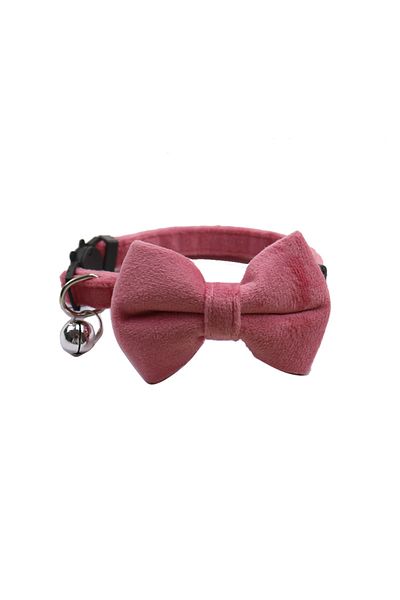 Choice 1.0x28cm pink Velvet Cat Collar Solid Color Bowknot Puppy Chihuahua Collars with Bell Adjustable Saf