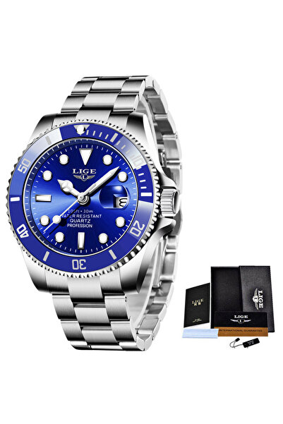 Lige ساعة LIGE للرجال من أفضل العلامات التجارية الفاخرة باللون الفضي والأزرق ...