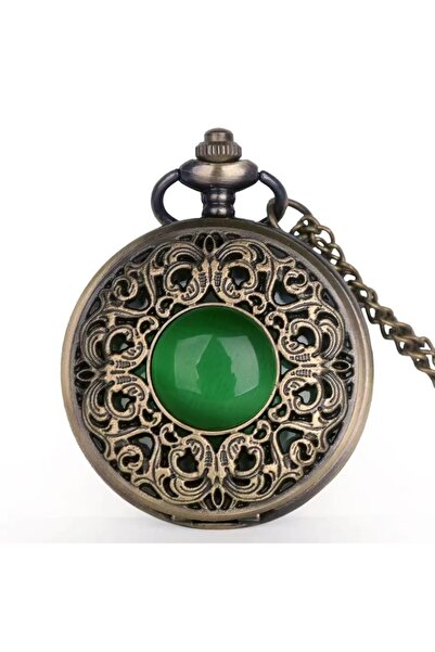 Choice ساعة جيب برونزية عتيقة بأرقام عربية محفورة من اليشم والكوارتز بتصميم أ...