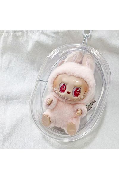 Miniso Green(NO DOLLS) 15cm Labubu Transparent Protective Cover Monster Toy Elf Doll Cover Storage Box Cute