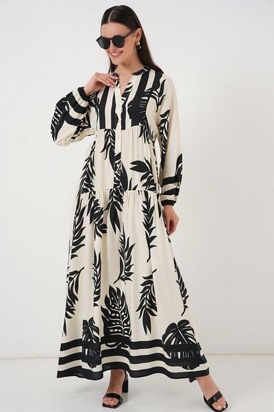 Aymood 2423 Rochie Hijab cu Motive Autentice - A.Alb
