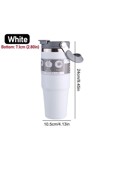 Shunmaii White 30oz Vacuum Insulated Cup with Handle Double-Layer Insulated Cup Stainless Steel Sports Water