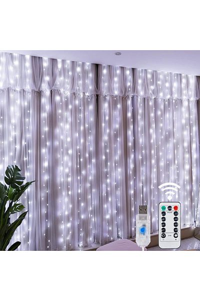 Choice 3M(W)X3M(H) 300 LEDS White lights Christmas Lights LED Fairy String Curtain Lights 8 Mode Remote US