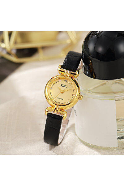 Choice ساعة كوارتز بحزام أسود بسيط بمقياس صغير وشريط مثقوب