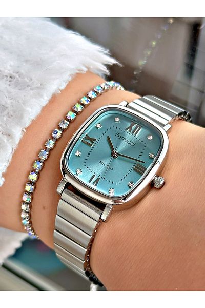 Ferrucci Ferrucci̇ Blue Dial Square Silver Metal Women's Watch