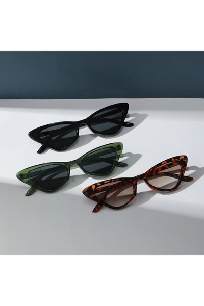 Choice نظارة شمسية صغيرة على شكل عين قطة للنساء، نصف إطار أسود وأخضر، 3 أزواج...