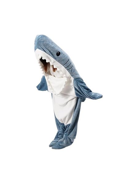 Choice M 130cm Blue Shark Blanket Adult Cartoon Sleeping Bag Pajama Hooded Warm Flannel Funny Homewear Shar