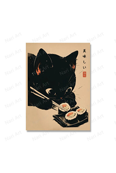 Choice7 30x40cm no frame WHITE Cute Animal Japanese Sushi Chef Black Cat Vint...
