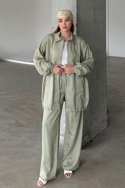Olcay Costum Liyosell dublu cu detaliu cu fermoar VERDE DESCHIS 9349-TK