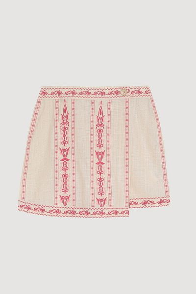 Quzu Fusta scurtă din țesătură cu detaliu de broderie, naturală