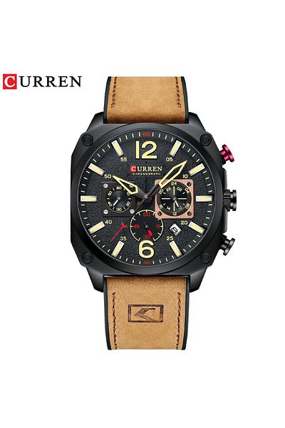 Curren orange CURREN Men's Watch Fashion Waterproof Multi-function Chronograph Clock Leather Six Needle Cal