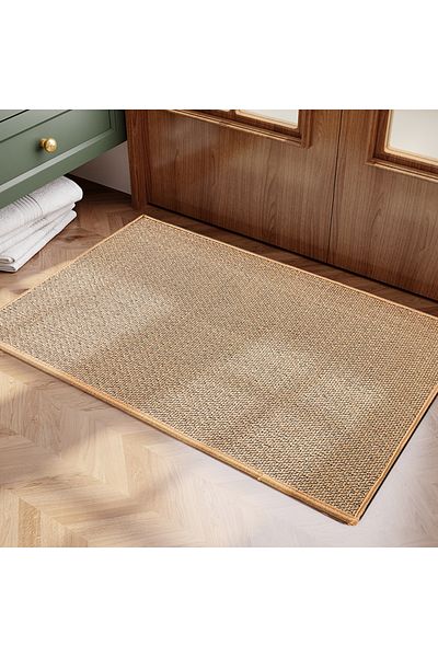 Choice 45cmx150cm Khaki Linen Weave Kitchen Floor Mat Anti-slip Washed Rug Rubber Bottom Natural Twill Flax