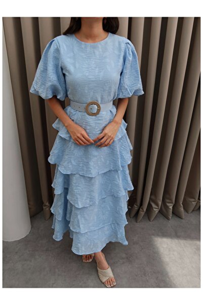 ESRAHELVACI Balon Kol Kat Kat Kemerli Elbise