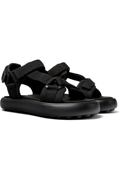 CAMPER Men’s Black Hook And Loop Strap Sandals with Breathable, Soft Sole Comfort Pelotas Flota