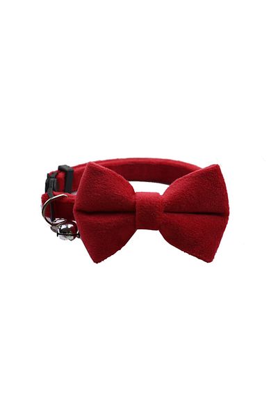 Choice 1.0x28cm red Velvet Cat Collar Solid Color Bowknot Puppy Chihuahua Collars with Bell Adjustable Safe