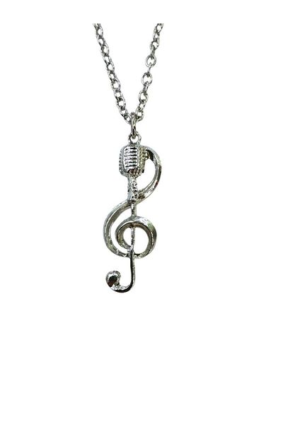 Herşey Nota Left Hand Switch and Microphone Themed Necklace – Unisex - Music Accessory 60 cm Chain