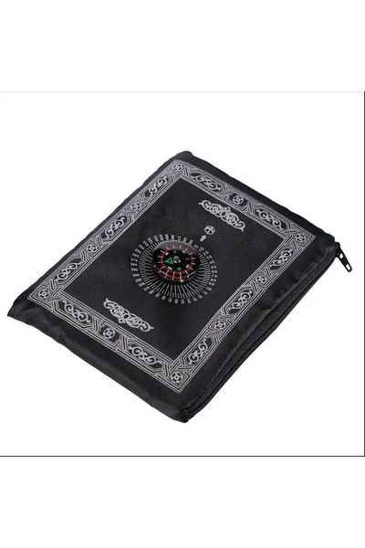 Choice 60X100CM black Prayer Rug Polyester Portable Braided Mats Simply Print with Compass In Pouch Travel