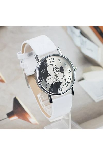 Miniso White Disney Mickey Children's Watches For Kids Leather Strap Ladies Quartz Clock Student Watch for