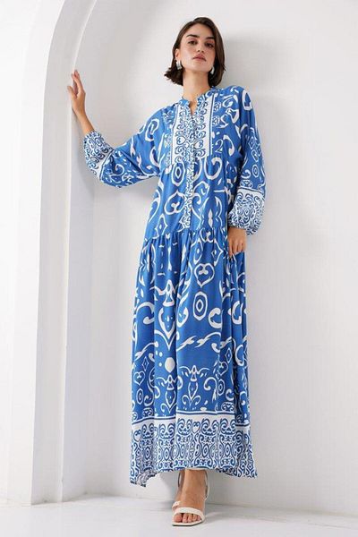 Aymood 2423 Rochie Hijab Autentică cu Motiv - B. Indigo