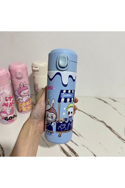 BANDAI 420ml 5 New Top Selling Labubu Periphery Cartoon Insulated Cup With Large Capacity Elastic Buckle 30